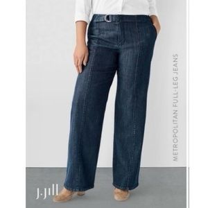 J. Jill Metropolitan Full Leg Jeans Women’s Size 12 Belted Tab Waist Dark Wash